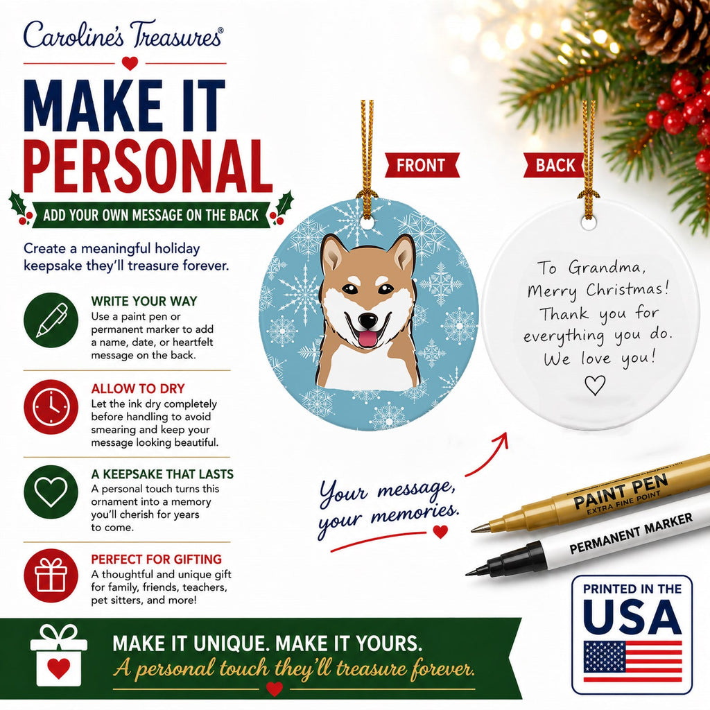 Snowflake Shiba Inu Ceramic Ornament Christmas Tree Hanging Decorations for Home Christmas Holiday, Party, Gift, 3 in, Multicolor