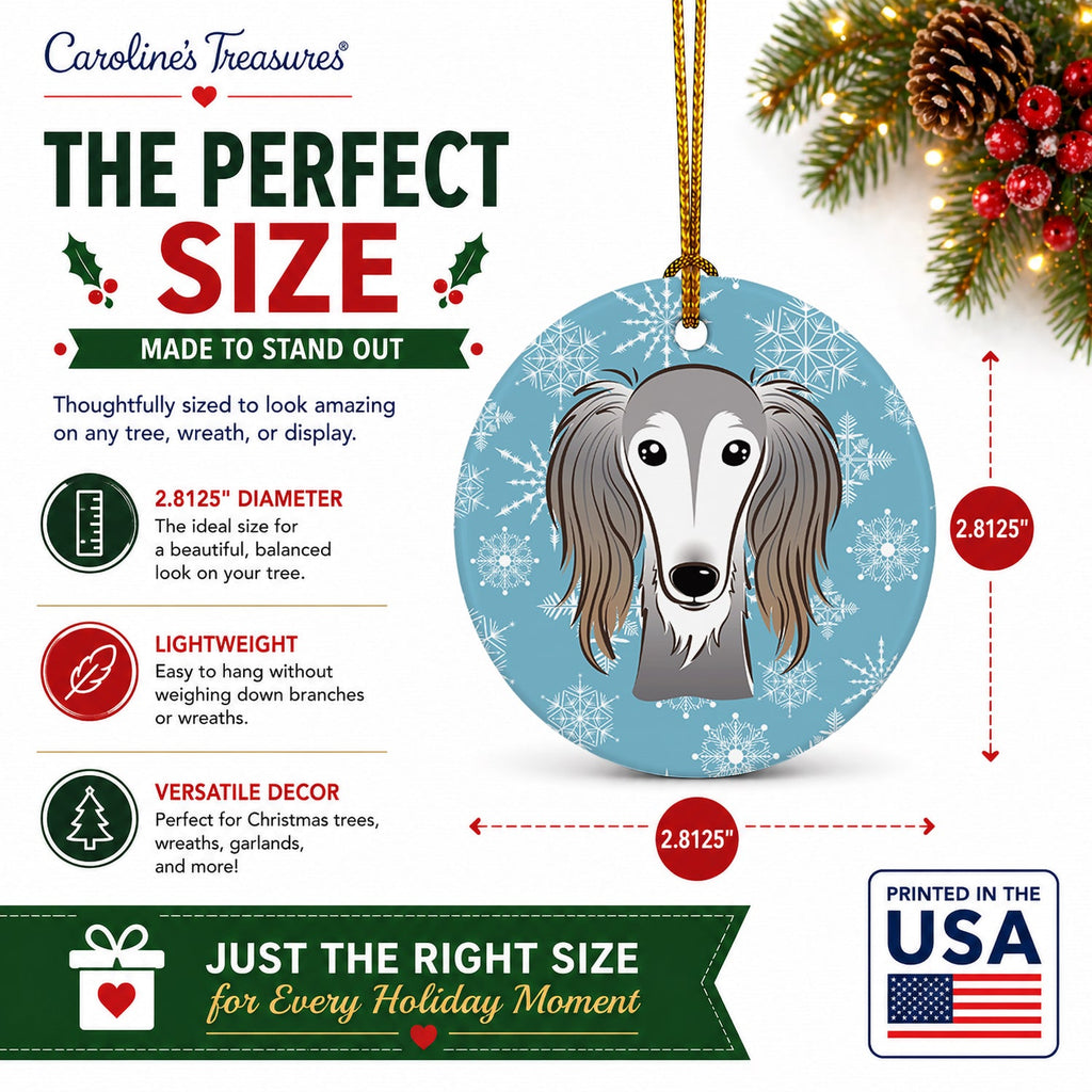 Snowflake Saluki Ceramic Ornament Christmas Tree Hanging Decorations for Home Christmas Holiday, Party, Gift, 3 in, Multicolor