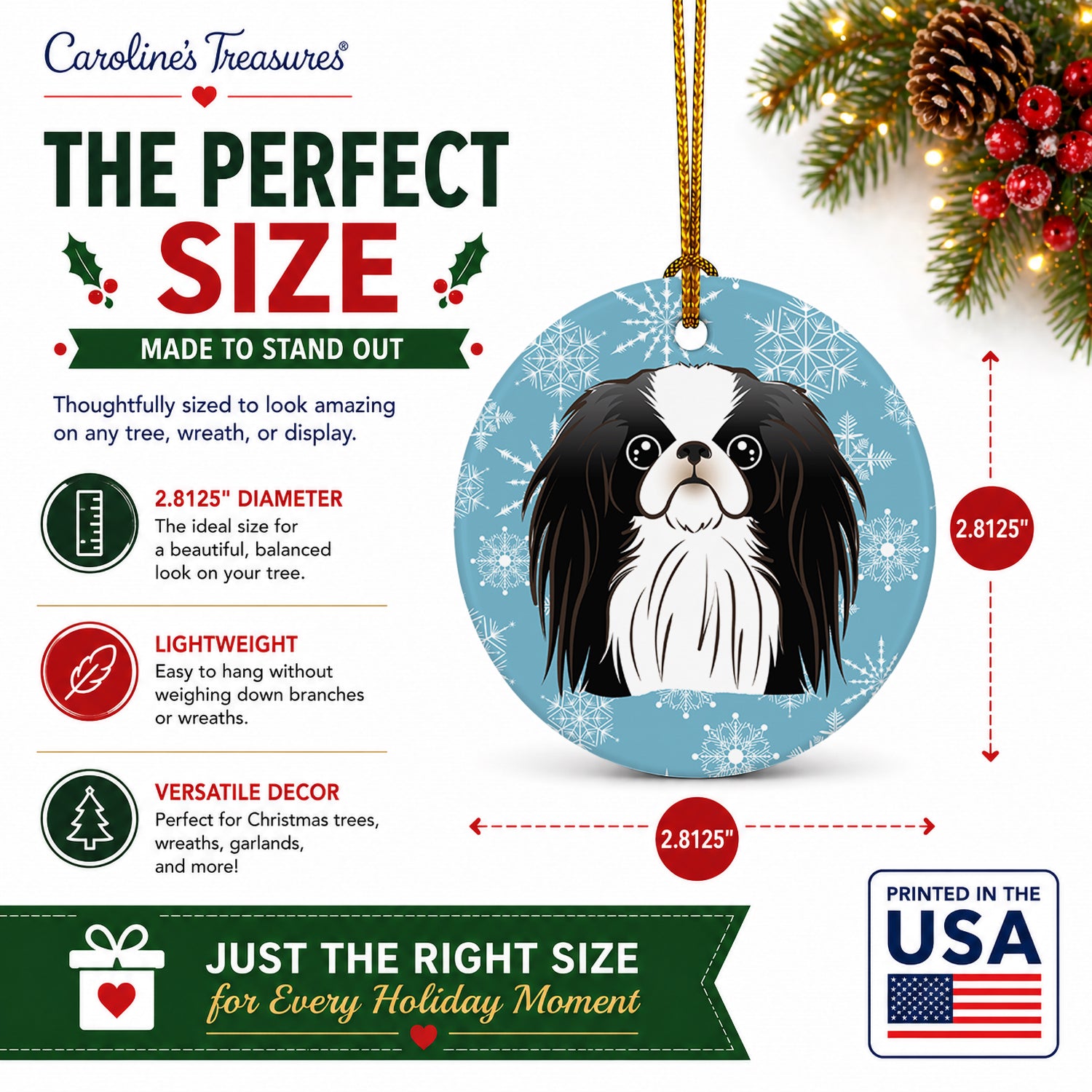 Snowflake Japanese Chin Ceramic Ornament Christmas Tree Hanging Decorations for Home Christmas Holiday, Party, Gift, 3 in, Multicolor