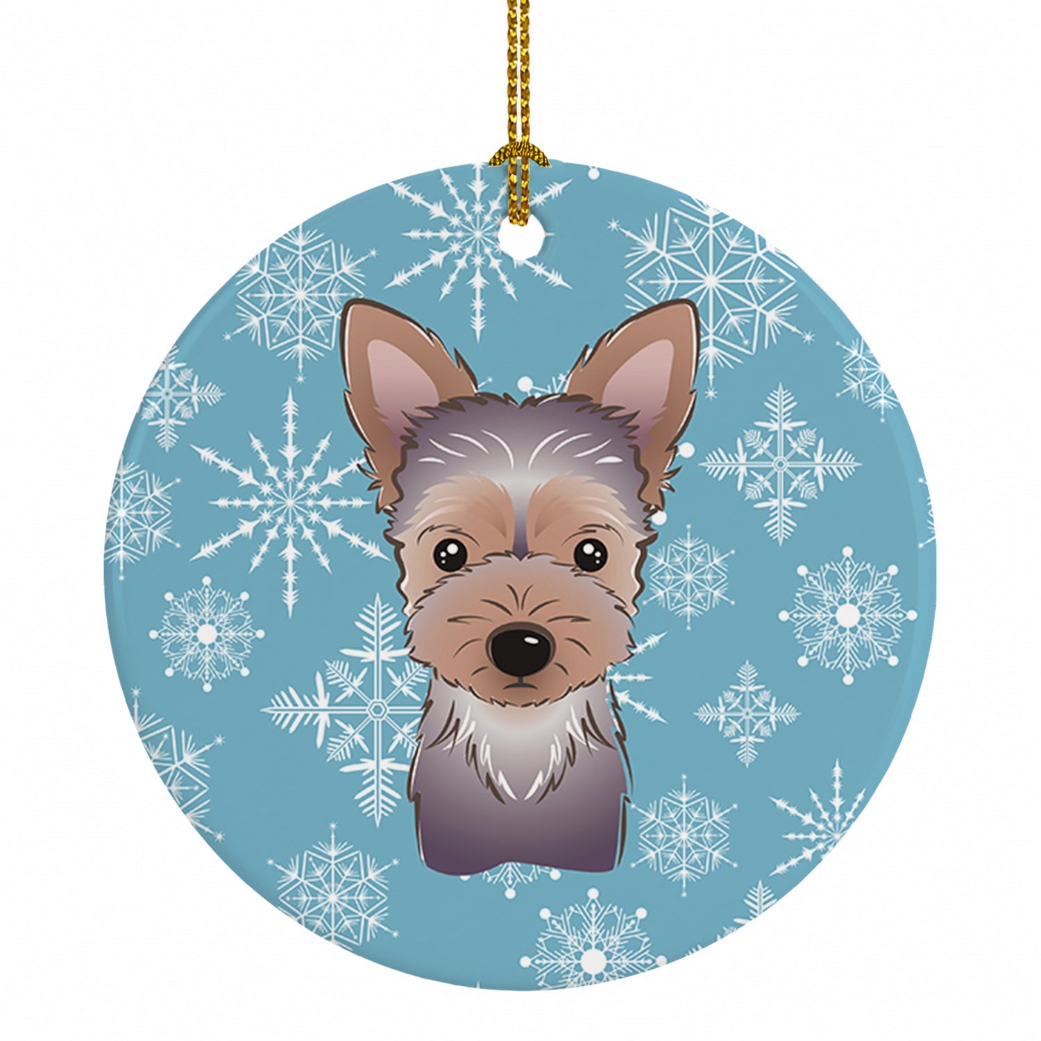 Snowflake Yorkie Puppy Ceramic Ornament Christmas Tree Hanging Decorations for Home Christmas Holiday, Party, Gift, 3 in, Multicolor