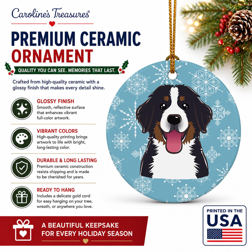 Snowflake Bernese Mountain Dog Ceramic Ornament Christmas Tree Hanging Decorations for Home Christmas Holiday, Party, Gift, 3 in, Multicolor