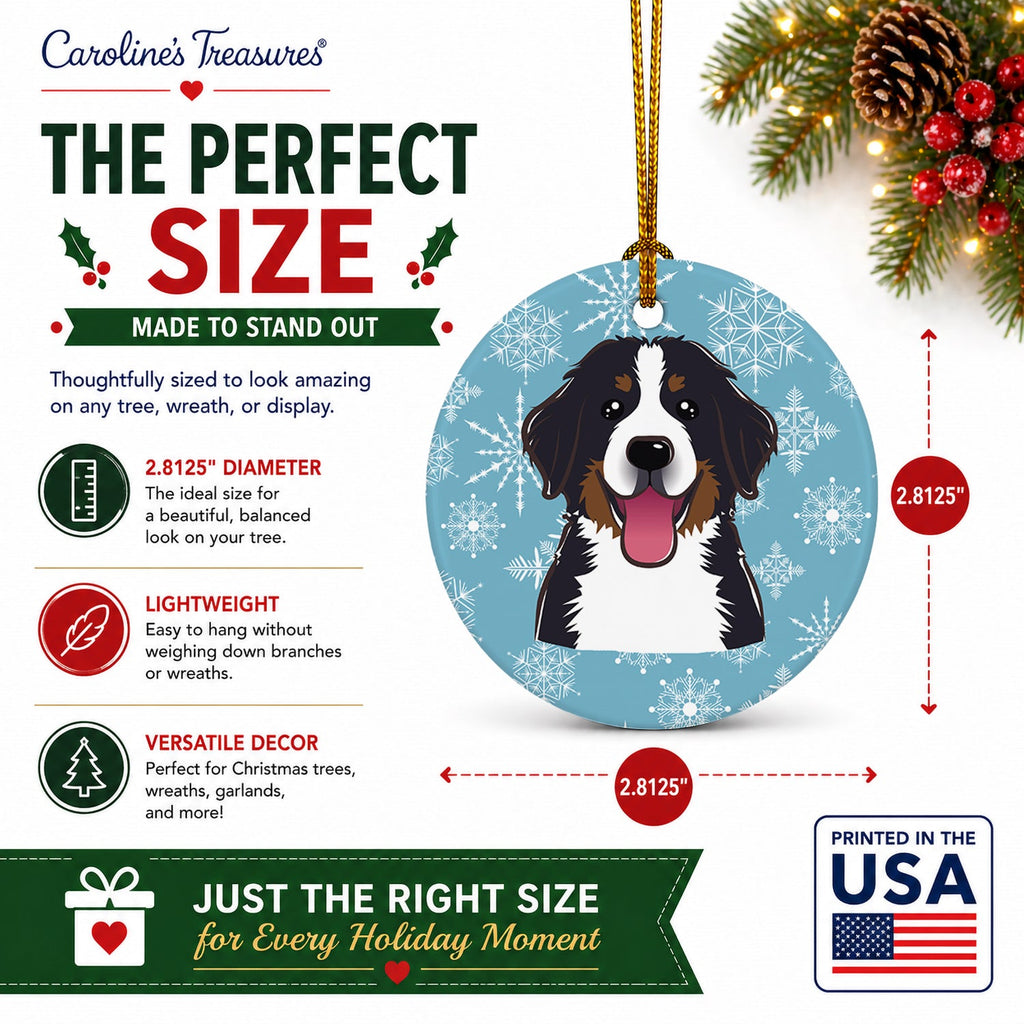 Snowflake Bernese Mountain Dog Ceramic Ornament Christmas Tree Hanging Decorations for Home Christmas Holiday, Party, Gift, 3 in, Multicolor