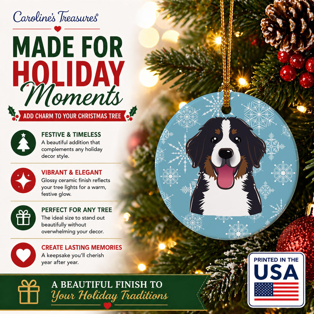 Snowflake Bernese Mountain Dog Ceramic Ornament Christmas Tree Hanging Decorations for Home Christmas Holiday, Party, Gift, 3 in, Multicolor