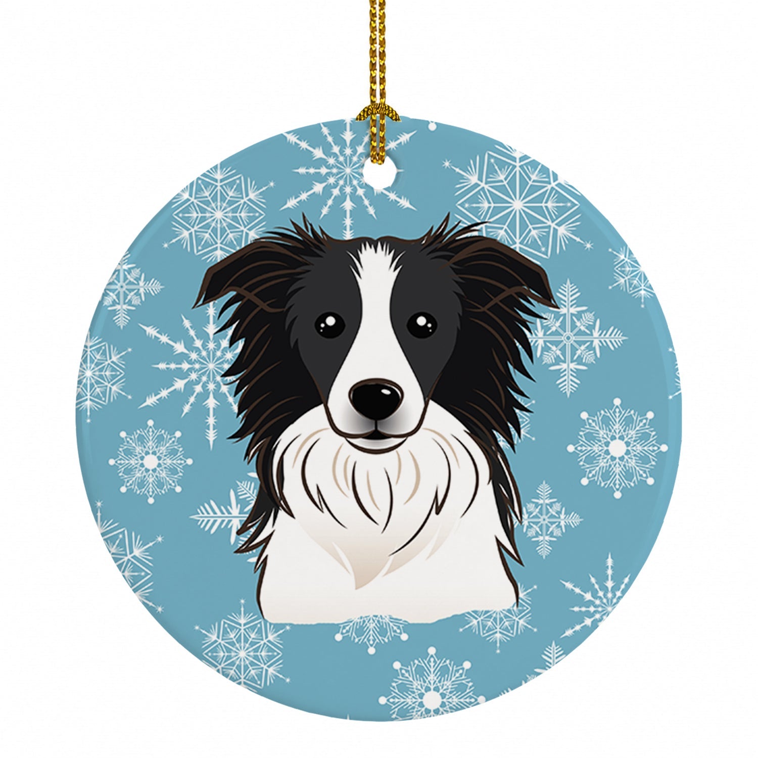 Snowflake Border Collie Ceramic Ornament Christmas Tree Hanging Decorations for Home Christmas Holiday, Party, Gift, 3 in, Multicolor