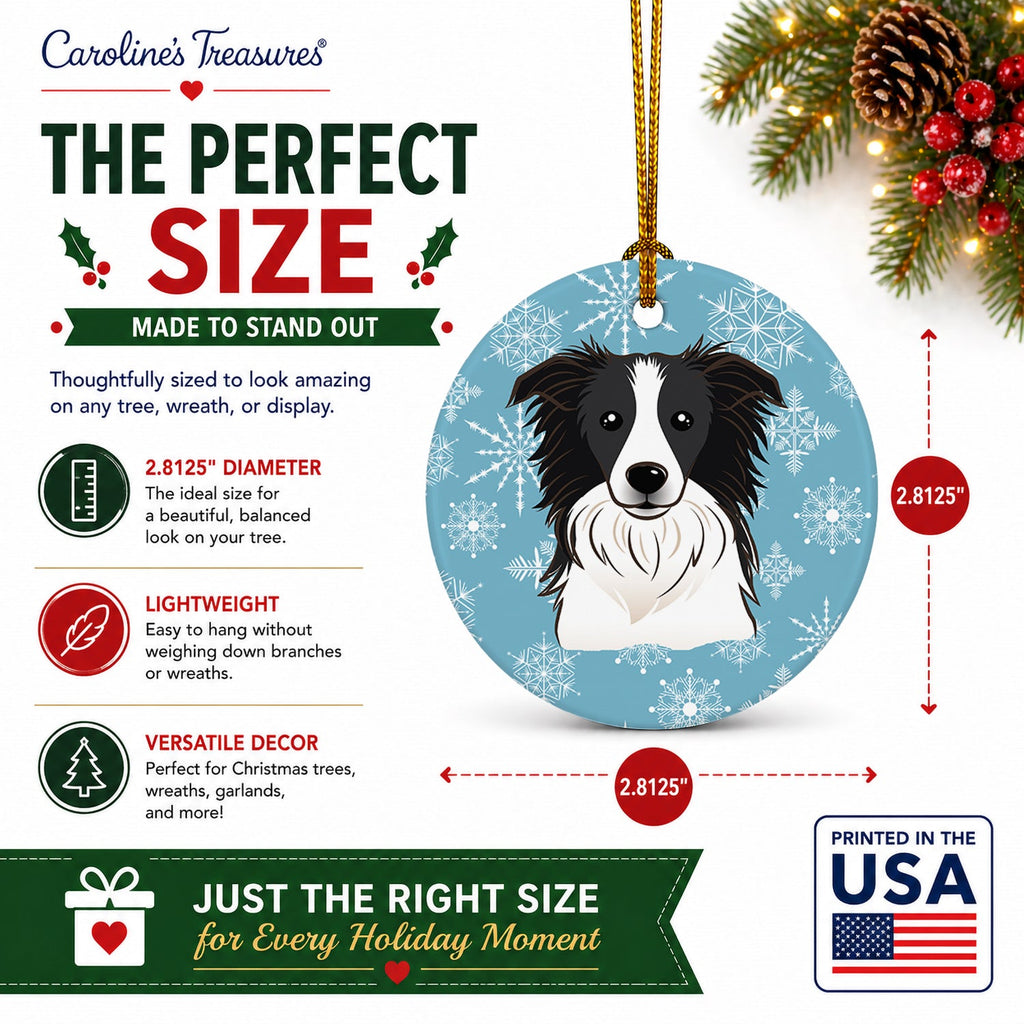 Snowflake Border Collie Ceramic Ornament Christmas Tree Hanging Decorations for Home Christmas Holiday, Party, Gift, 3 in, Multicolor