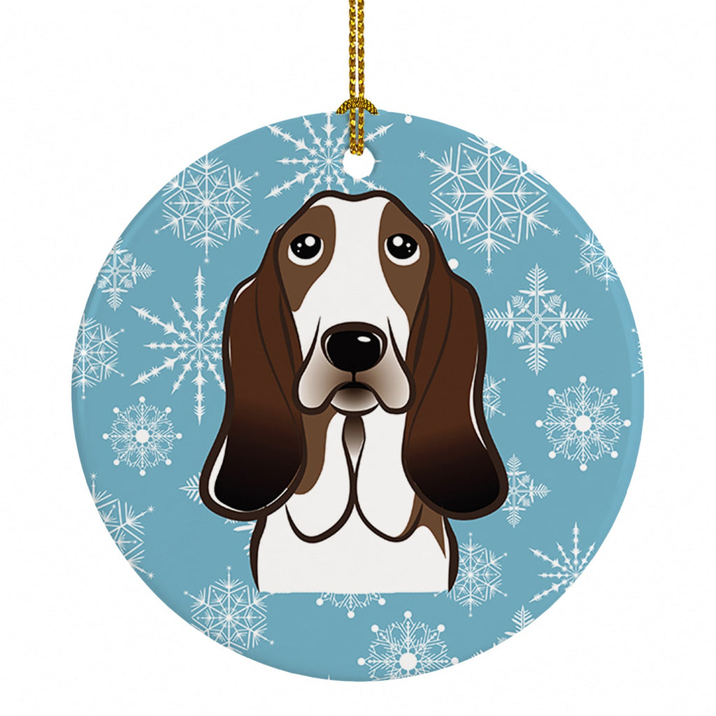 Snowflake Basset Hound Ceramic Ornament Christmas Tree Hanging Decorations for Home Christmas Holiday, Party, Gift, 3 in, Multicolor