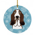 Snowflake Basset Hound Ceramic Ornament Christmas Tree Hanging Decorations for Home Christmas Holiday, Party, Gift, 3 in, Multicolor
