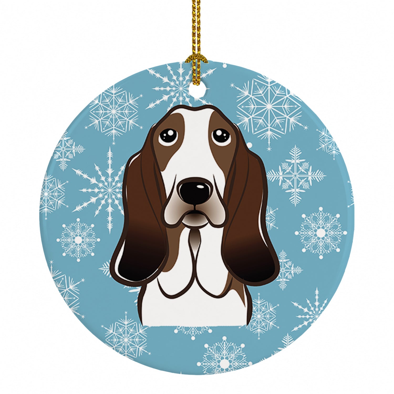 Snowflake Basset Hound Ceramic Ornament Christmas Tree Hanging Decorations for Home Christmas Holiday, Party, Gift, 3 in, Multicolor