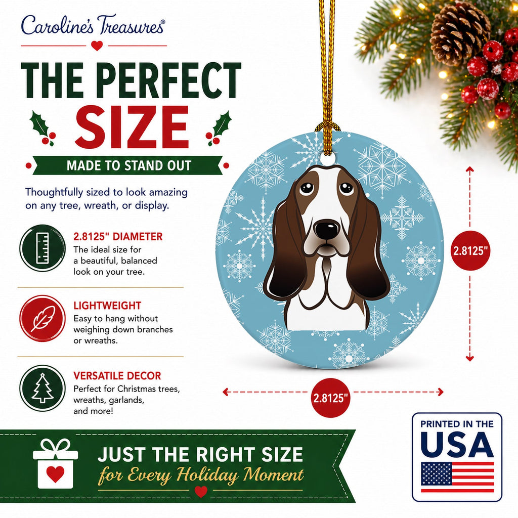 Snowflake Basset Hound Ceramic Ornament Christmas Tree Hanging Decorations for Home Christmas Holiday, Party, Gift, 3 in, Multicolor