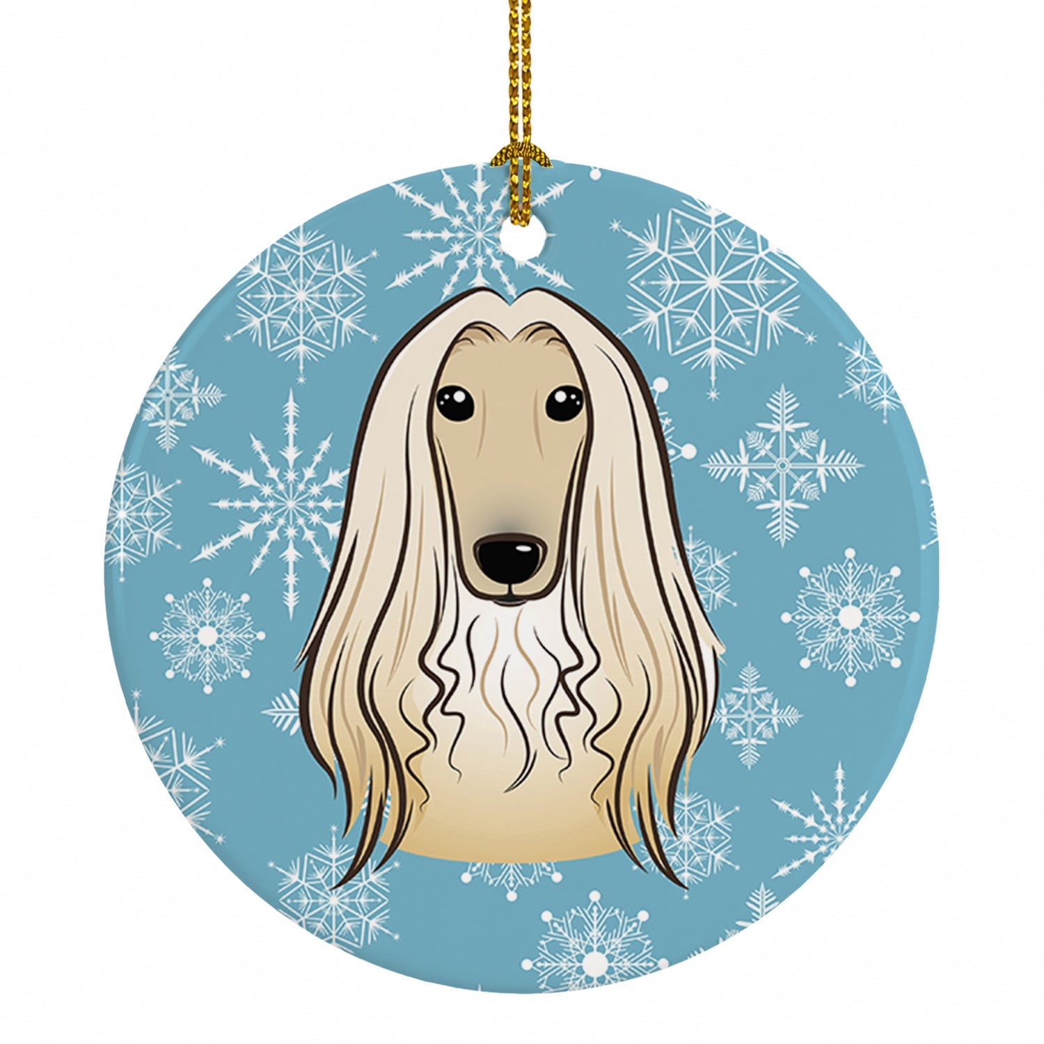 Snowflake Afghan Hound Ceramic Ornament Christmas Tree Hanging Decorations for Home Christmas Holiday, Party, Gift, 3 in, Multicolor