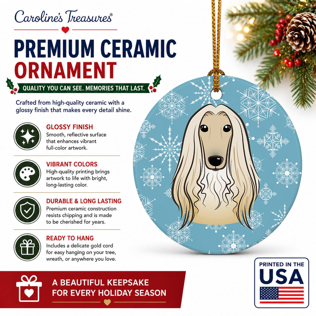 Snowflake Afghan Hound Ceramic Ornament Christmas Tree Hanging Decorations for Home Christmas Holiday, Party, Gift, 3 in, Multicolor