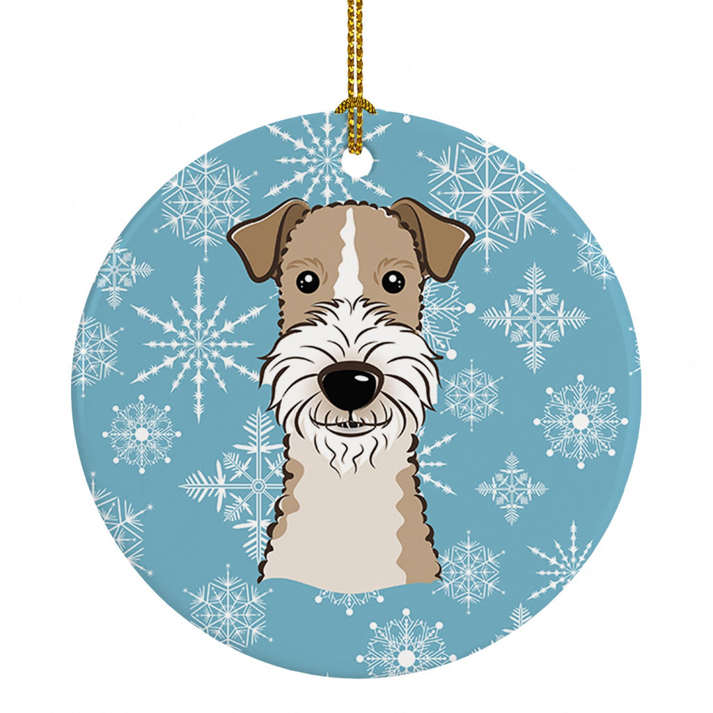 Snowflake Wire Haired Fox Terrier Ceramic Ornament Christmas Tree Hanging Decorations for Home Christmas Holiday, Party, Gift, 3 in, Multicolor