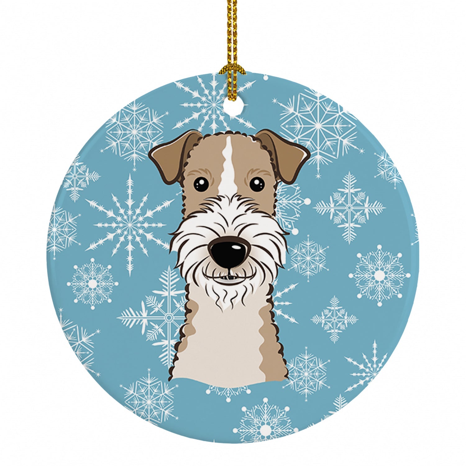 Snowflake Wire Haired Fox Terrier Ceramic Ornament Christmas Tree Hanging Decorations for Home Christmas Holiday, Party, Gift, 3 in, Multicolor