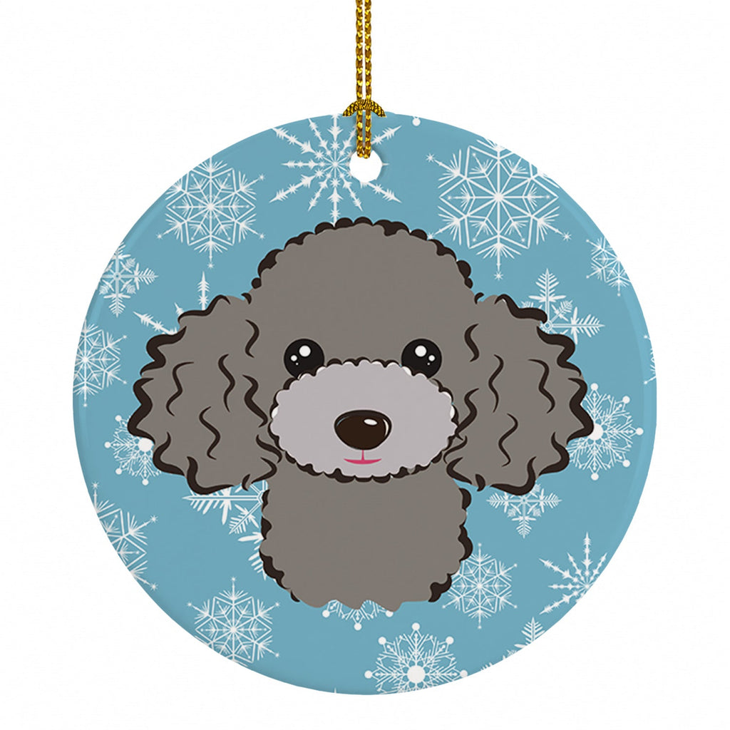 Snowflake Silver Gray Poodle Ceramic Ornament Christmas Tree Hanging Decorations for Home Christmas Holiday, Party, Gift, 3 in, Multicolor
