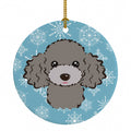 Snowflake Silver Gray Poodle Ceramic Ornament Christmas Tree Hanging Decorations for Home Christmas Holiday, Party, Gift, 3 in, Multicolor