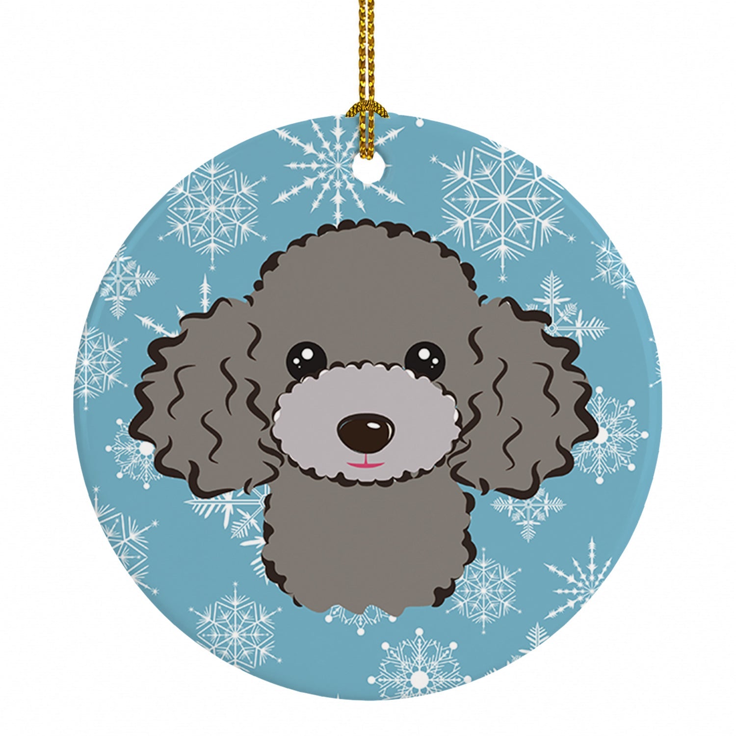 Snowflake Silver Gray Poodle Ceramic Ornament Christmas Tree Hanging Decorations for Home Christmas Holiday, Party, Gift, 3 in, Multicolor