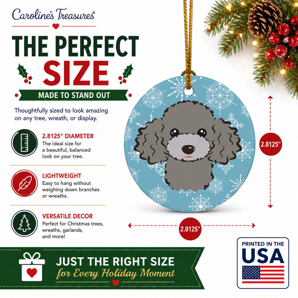 Snowflake Silver Gray Poodle Ceramic Ornament Christmas Tree Hanging Decorations for Home Christmas Holiday, Party, Gift, 3 in, Multicolor
