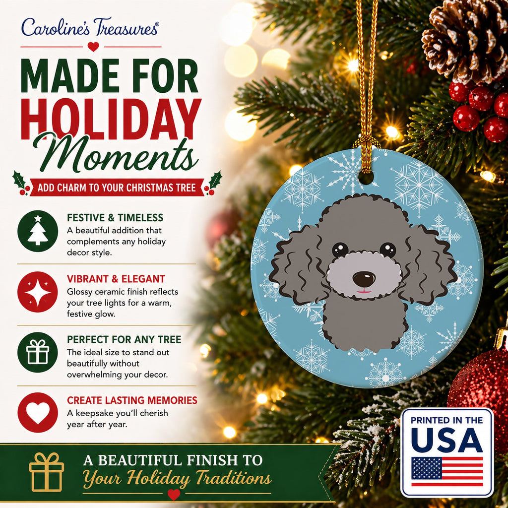 Snowflake Silver Gray Poodle Ceramic Ornament Christmas Tree Hanging Decorations for Home Christmas Holiday, Party, Gift, 3 in, Multicolor