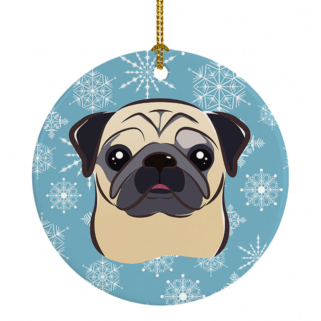 Snowflake Fawn Pug Ceramic Ornament Christmas Tree Hanging Decorations for Home Christmas Holiday, Party, Gift, 3 in, Multicolor