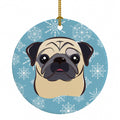 Snowflake Fawn Pug Ceramic Ornament Christmas Tree Hanging Decorations for Home Christmas Holiday, Party, Gift, 3 in, Multicolor