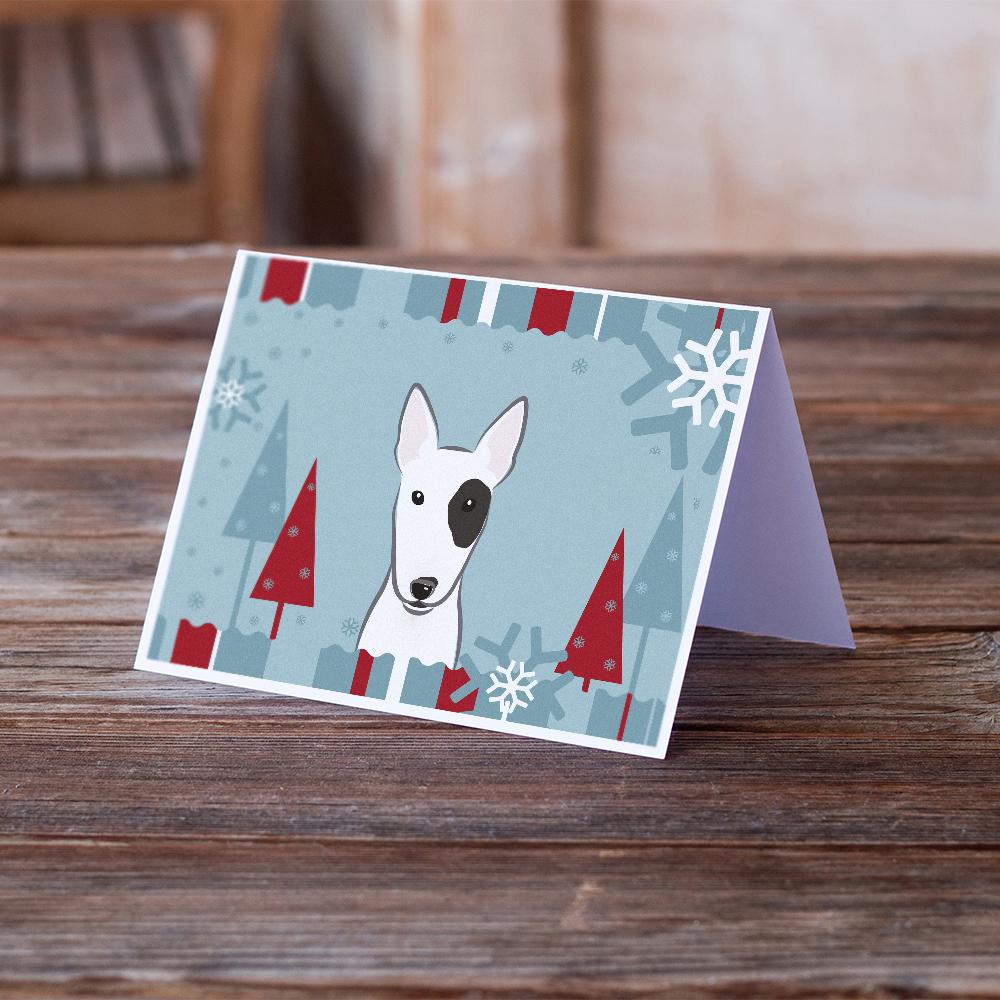 Winter Holiday Bull Terrier Greeting Cards Pack of 8 Blank Cards with Envelopes Whimsical A7 Size 5x7