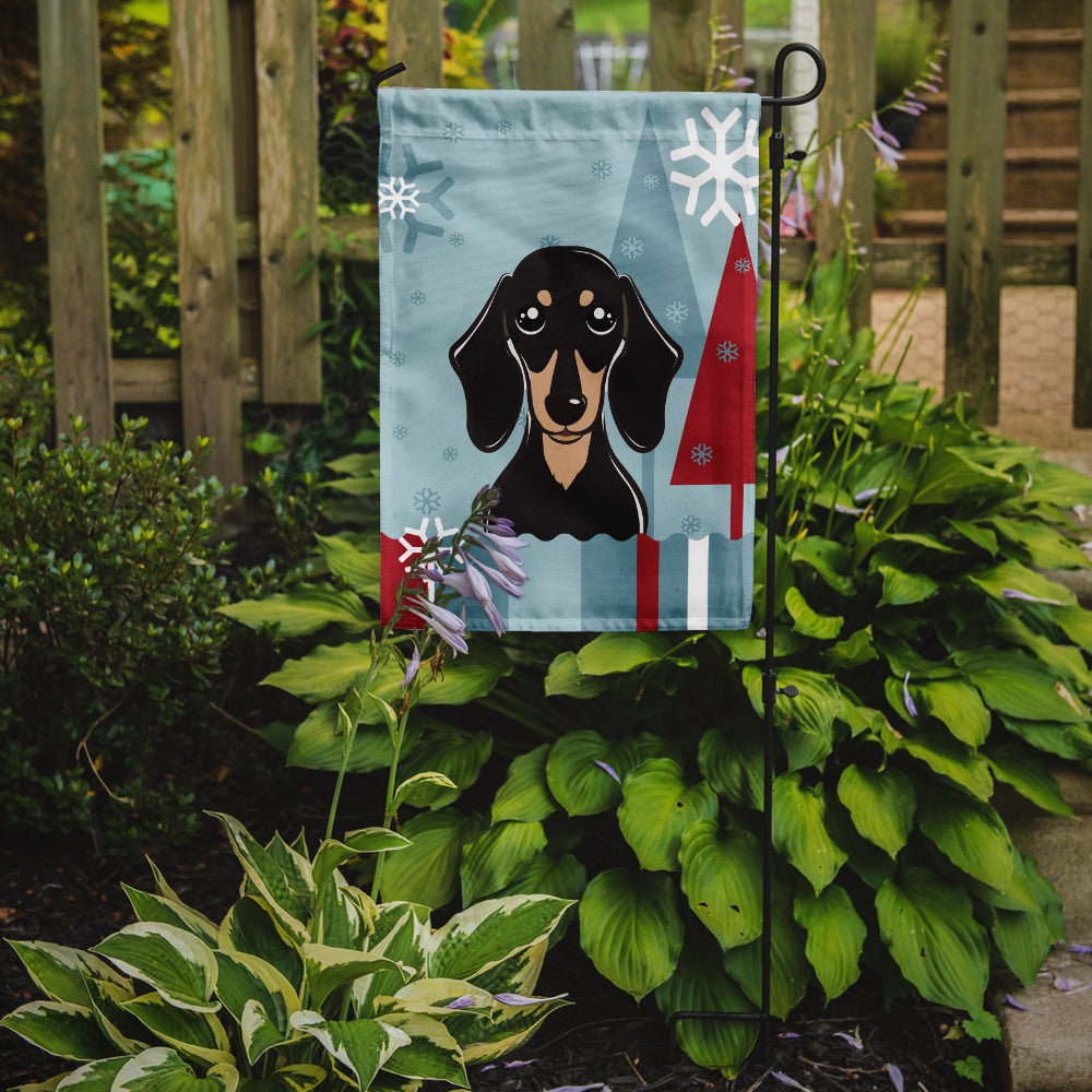 Winter Holiday Smooth Black and Tan Dachshund Garden Flag Mailbox Decorative Yard Banner Outside Patio Artwork for Flower Beds, Garden Size, Multicolor
