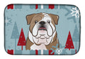 Winter Holiday English Bulldog Dish Drying Mat Absorbent Dish Drying Mat Pad for Kitchen Counter Dish Drainer Mat for Countertop, 14 x 21", Multicolor