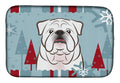 Winter Holiday White English Bulldog Dish Drying Mat Absorbent Dish Drying Mat Pad for Kitchen Counter Dish Drainer Mat for Countertop, 14 x 21", Multicolor