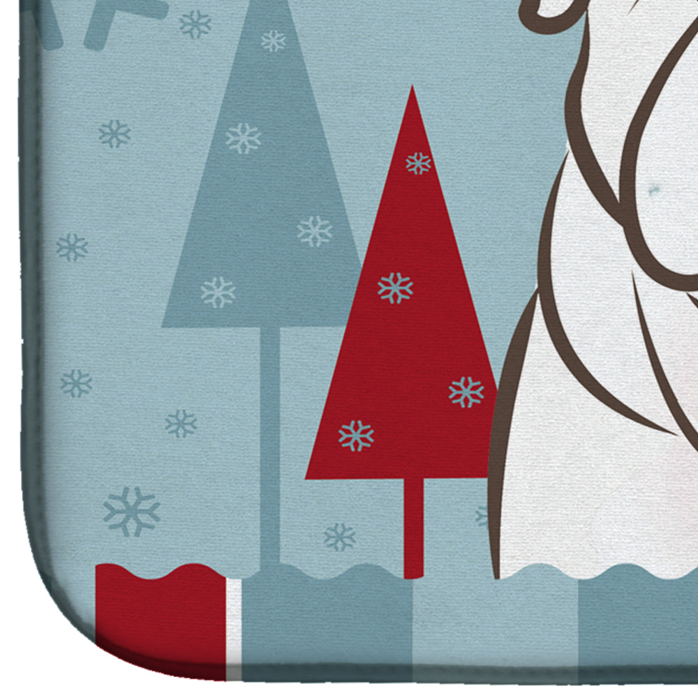 Winter Holiday White English Bulldog Dish Drying Mat Absorbent Dish Drying Mat Pad for Kitchen Counter Dish Drainer Mat for Countertop, 14 x 21", Multicolor