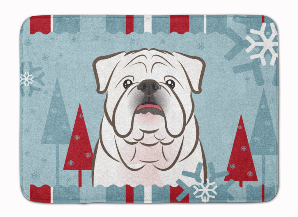 Winter Holiday White English Bulldog Memory Foam Kitchen Mat Machine Washable Anti-Fatigue Cushion Comfort Bath or Kitchen Rug