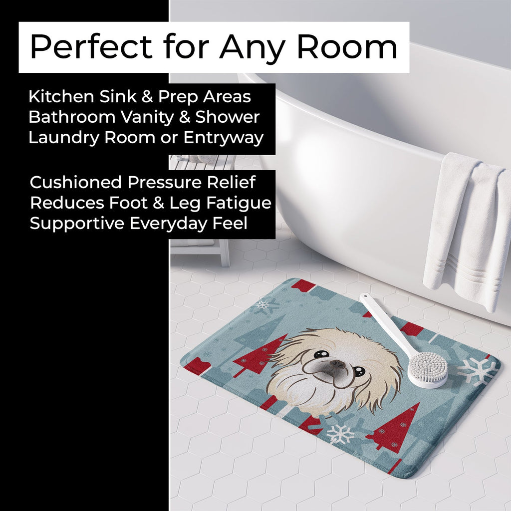 Winter Holiday Pekingese Memory Foam Kitchen Mat Machine Washable Anti-Fatigue Cushion Comfort Bath or Kitchen Rug