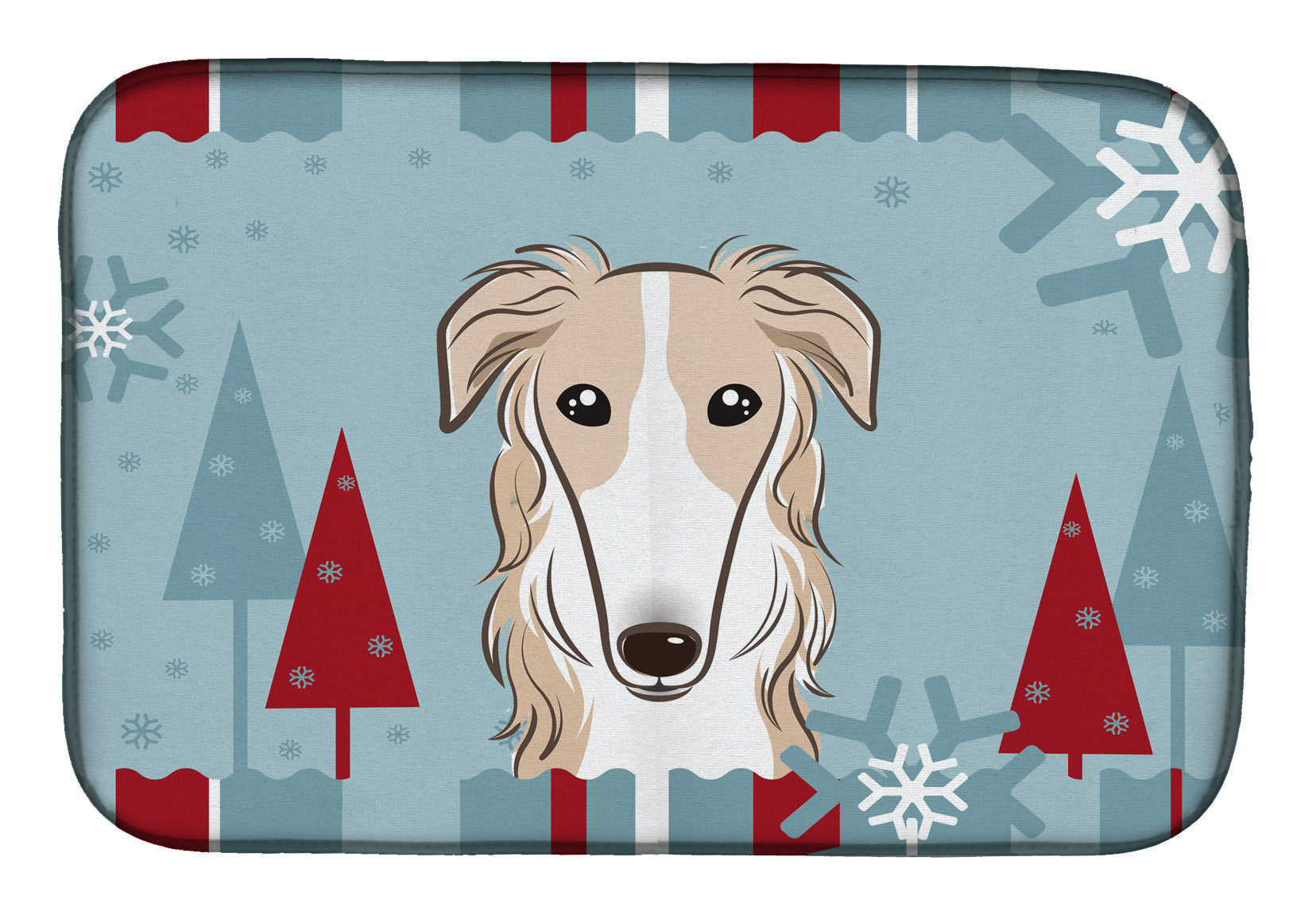 Winter Holiday Borzoi Dish Drying Mat Absorbent Dish Drying Mat Pad for Kitchen Counter Dish Drainer Mat for Countertop, 14 x 21", Multicolor