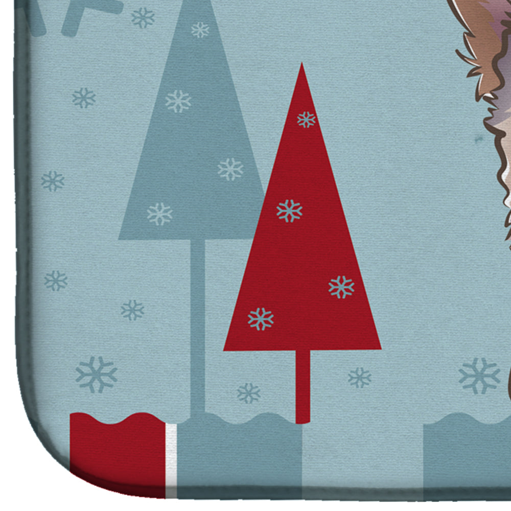 Winter Holiday Yorkie Puppy Dish Drying Mat Absorbent Dish Drying Mat Pad for Kitchen Counter Dish Drainer Mat for Countertop, 14 x 21", Multicolor