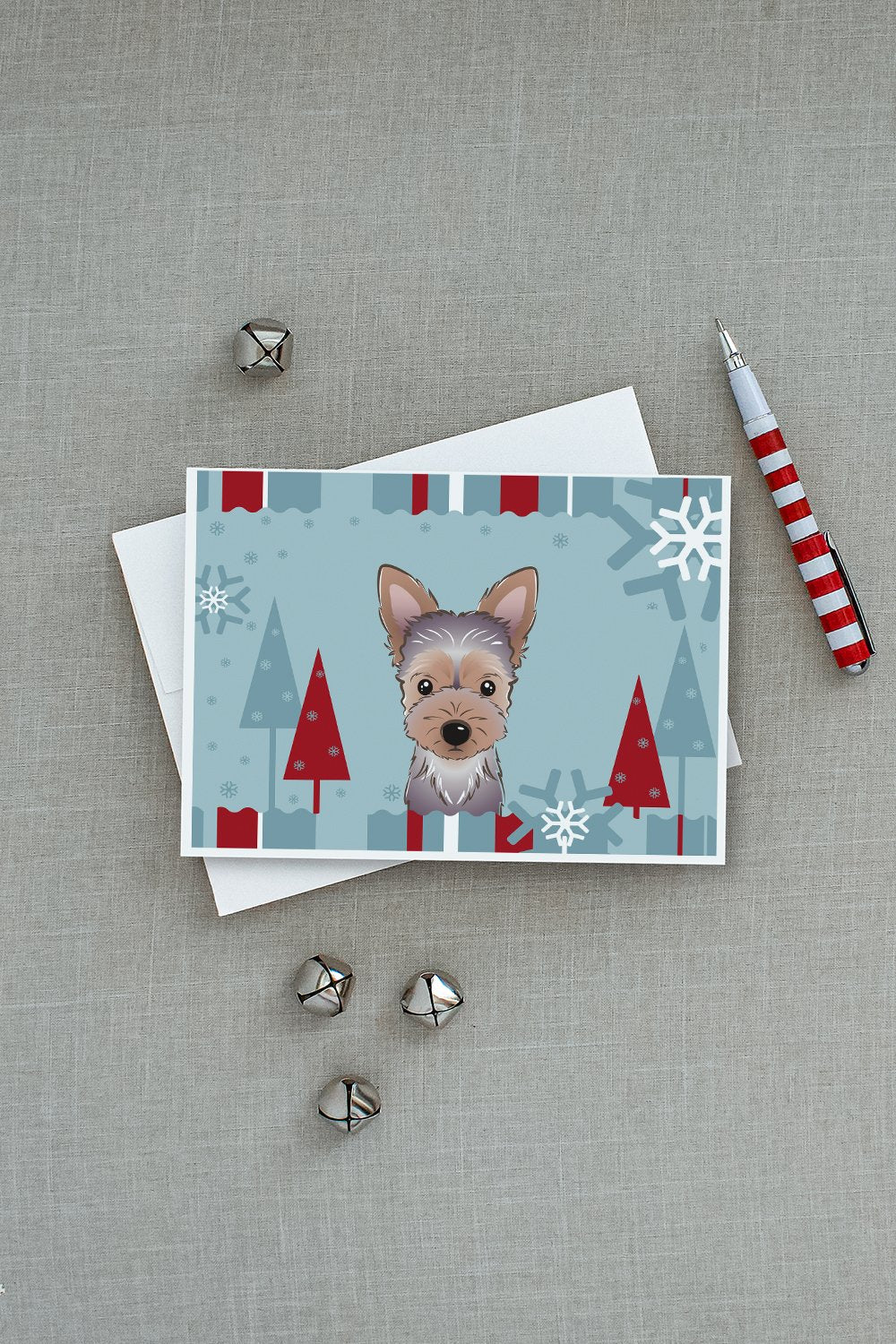 Winter Holiday Yorkie Puppy Greeting Cards Pack of 8 Blank Cards with Envelopes Whimsical A7 Size 5x7