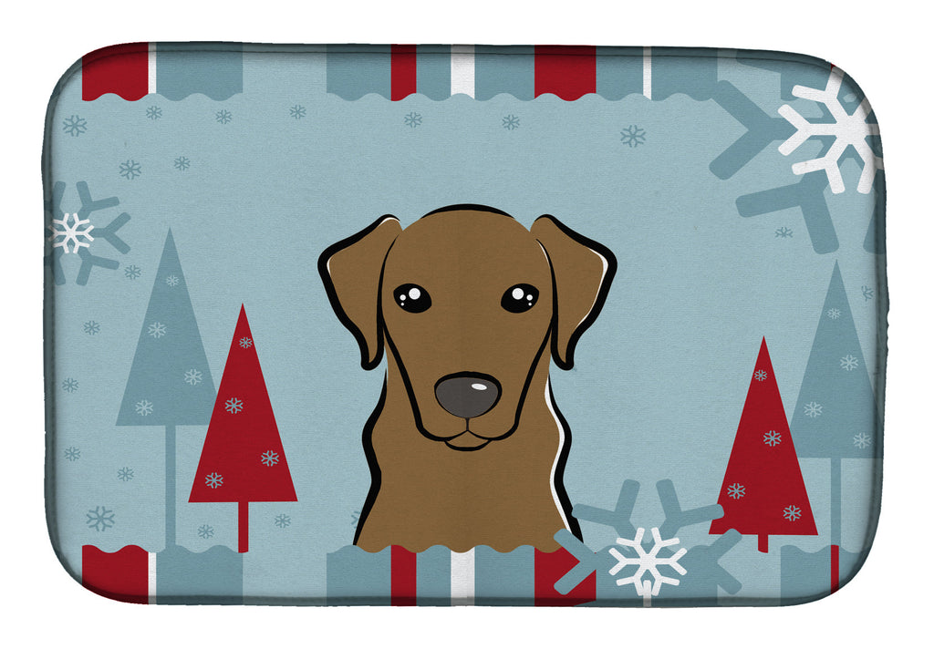 Winter Holiday Chocolate Labrador Dish Drying Mat Absorbent Dish Drying Mat Pad for Kitchen Counter Dish Drainer Mat for Countertop, 14 x 21", Multicolor