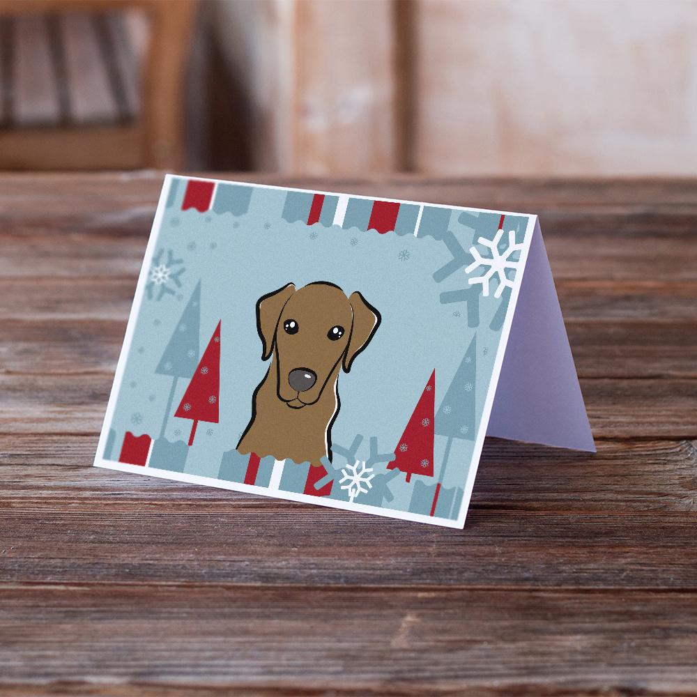 Winter Holiday Chocolate Labrador Greeting Cards Pack of 8 Blank Cards with Envelopes Whimsical A7 Size 5x7