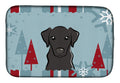 Winter Holiday Black Labrador Dish Drying Mat Absorbent Dish Drying Mat Pad for Kitchen Counter Dish Drainer Mat for Countertop, 14 x 21", Multicolor