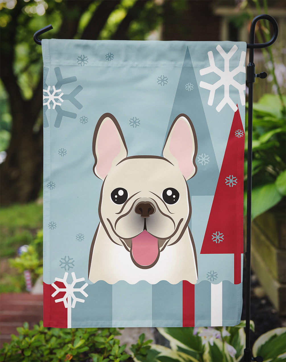 Winter Holiday French Bulldog Garden Flag Mailbox Decorative Yard Banner Outside Patio Artwork for Flower Beds, Garden Size, Multicolor