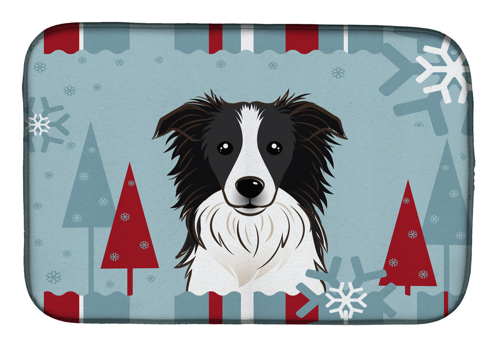 Winter Holiday Border Collie Dish Drying Mat Absorbent Dish Drying Mat Pad for Kitchen Counter Dish Drainer Mat for Countertop, 14 x 21", Multicolor