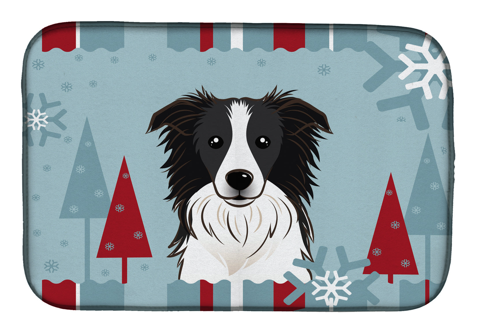 Winter Holiday Border Collie Dish Drying Mat Absorbent Dish Drying Mat Pad for Kitchen Counter Dish Drainer Mat for Countertop, 14 x 21", Multicolor