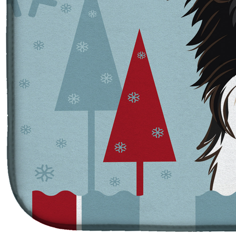 Winter Holiday Border Collie Dish Drying Mat Absorbent Dish Drying Mat Pad for Kitchen Counter Dish Drainer Mat for Countertop, 14 x 21", Multicolor
