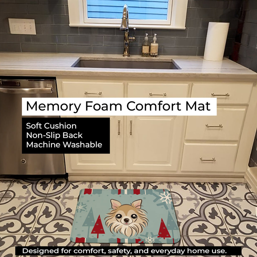 Winter Holiday Chihuahua Memory Foam Kitchen Mat Machine Washable Anti-Fatigue Cushion Comfort Bath or Kitchen Rug
