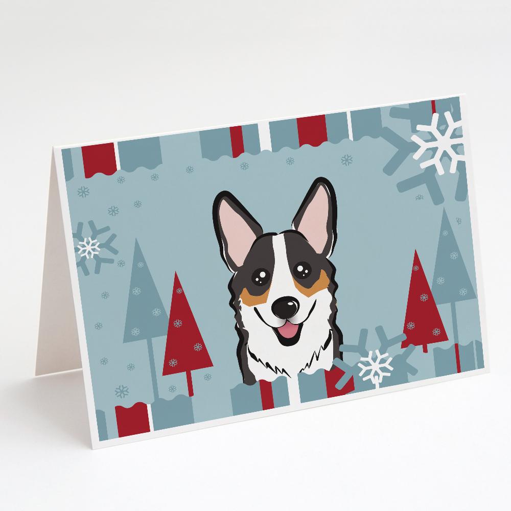 Winter Holiday Tricolor Corgi Greeting Cards Pack of 8 Blank Cards with Envelopes Whimsical A7 Size 5x7