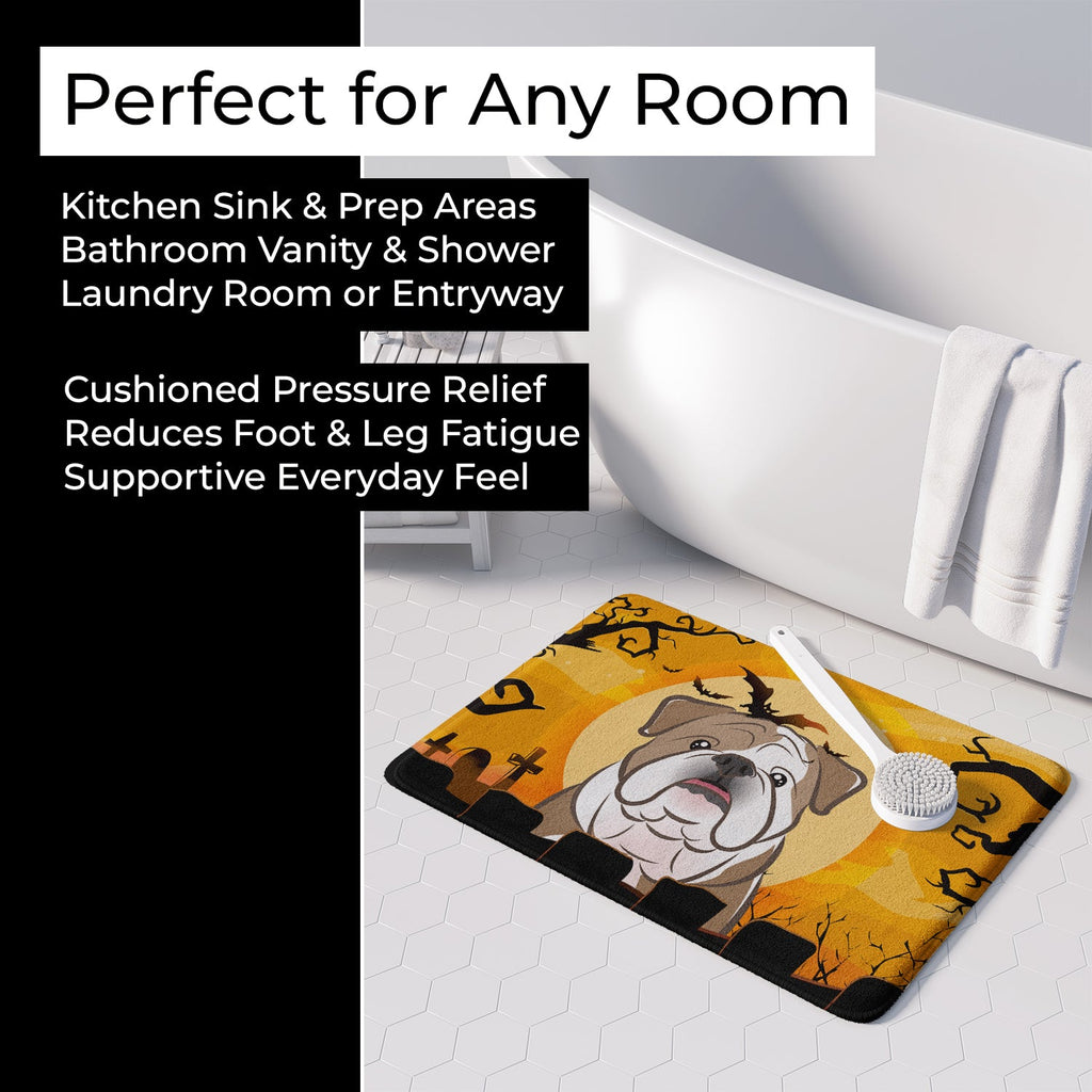 Halloween English Bulldog Memory Foam Kitchen Mat Machine Washable Anti-Fatigue Cushion Comfort Bath or Kitchen Rug