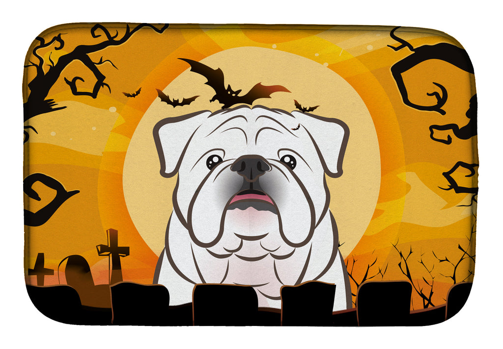 Halloween White English Bulldog Dish Drying Mat Absorbent Dish Drying Mat Pad for Kitchen Counter Dish Drainer Mat for Countertop, 14 x 21", Multicolor
