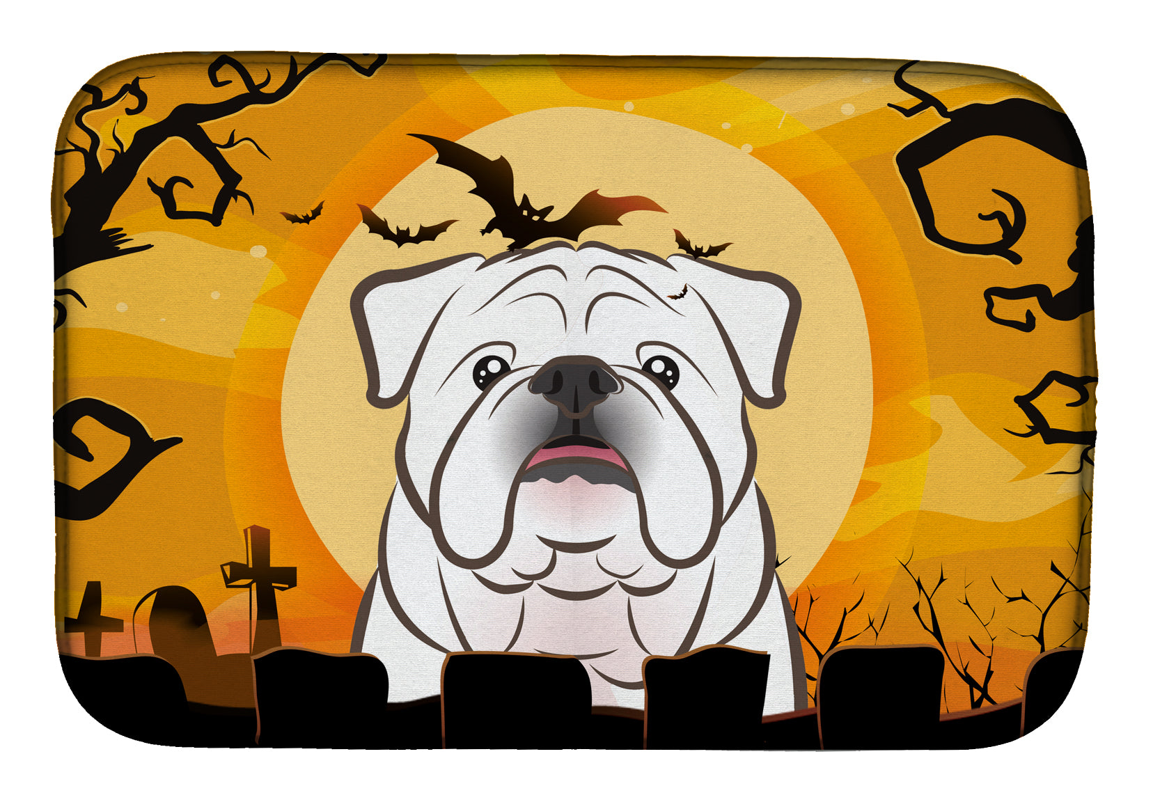 Halloween White English Bulldog Dish Drying Mat Absorbent Dish Drying Mat Pad for Kitchen Counter Dish Drainer Mat for Countertop, 14 x 21", Multicolor