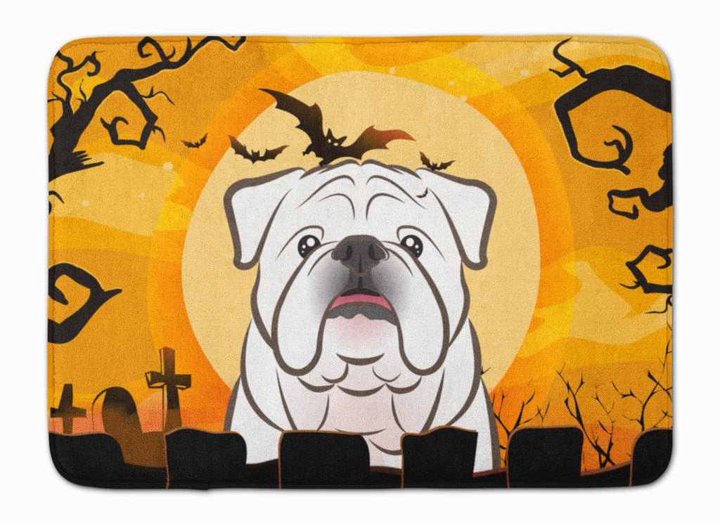 Halloween White English Bulldog Memory Foam Kitchen Mat Machine Washable Anti-Fatigue Cushion Comfort Bath or Kitchen Rug
