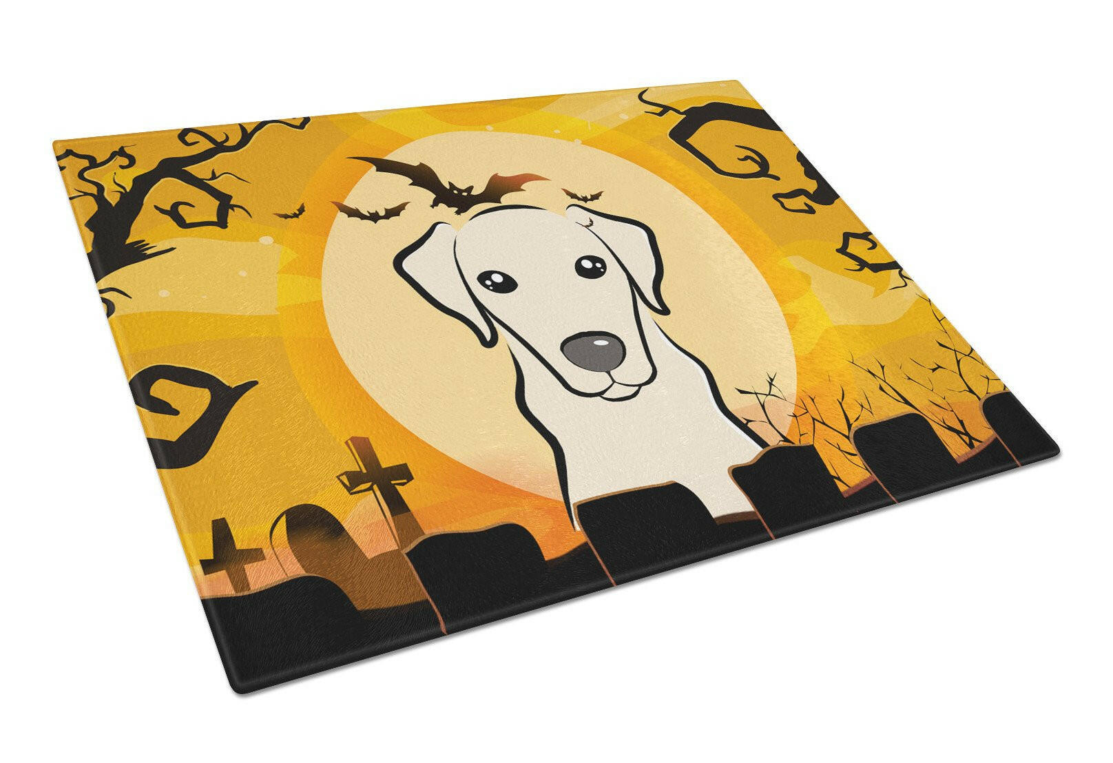 Halloween Yellow Labrador Cutting Board Tempered Glass Kitchen Cutting Surface, Heat Resistant Chopping, Non-Slip Feet, Food Prep & Serving