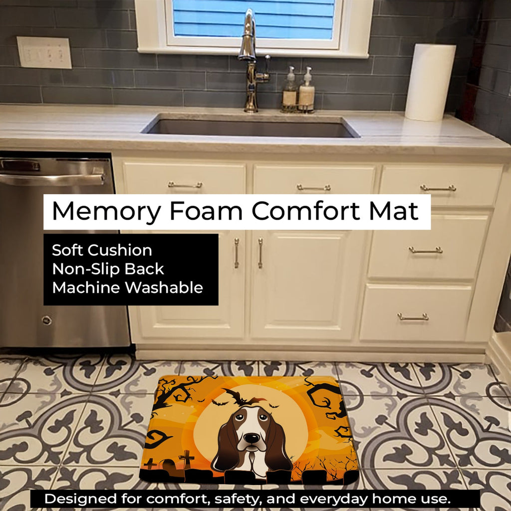 Halloween Basset Hound Memory Foam Kitchen Mat Machine Washable Anti-Fatigue Cushion Comfort Bath or Kitchen Rug
