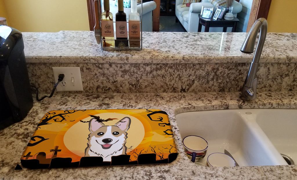 Halloween Sable Corgi Dish Drying Mat Absorbent Dish Drying Mat Pad for Kitchen Counter Dish Drainer Mat for Countertop, 14 x 21", Multicolor